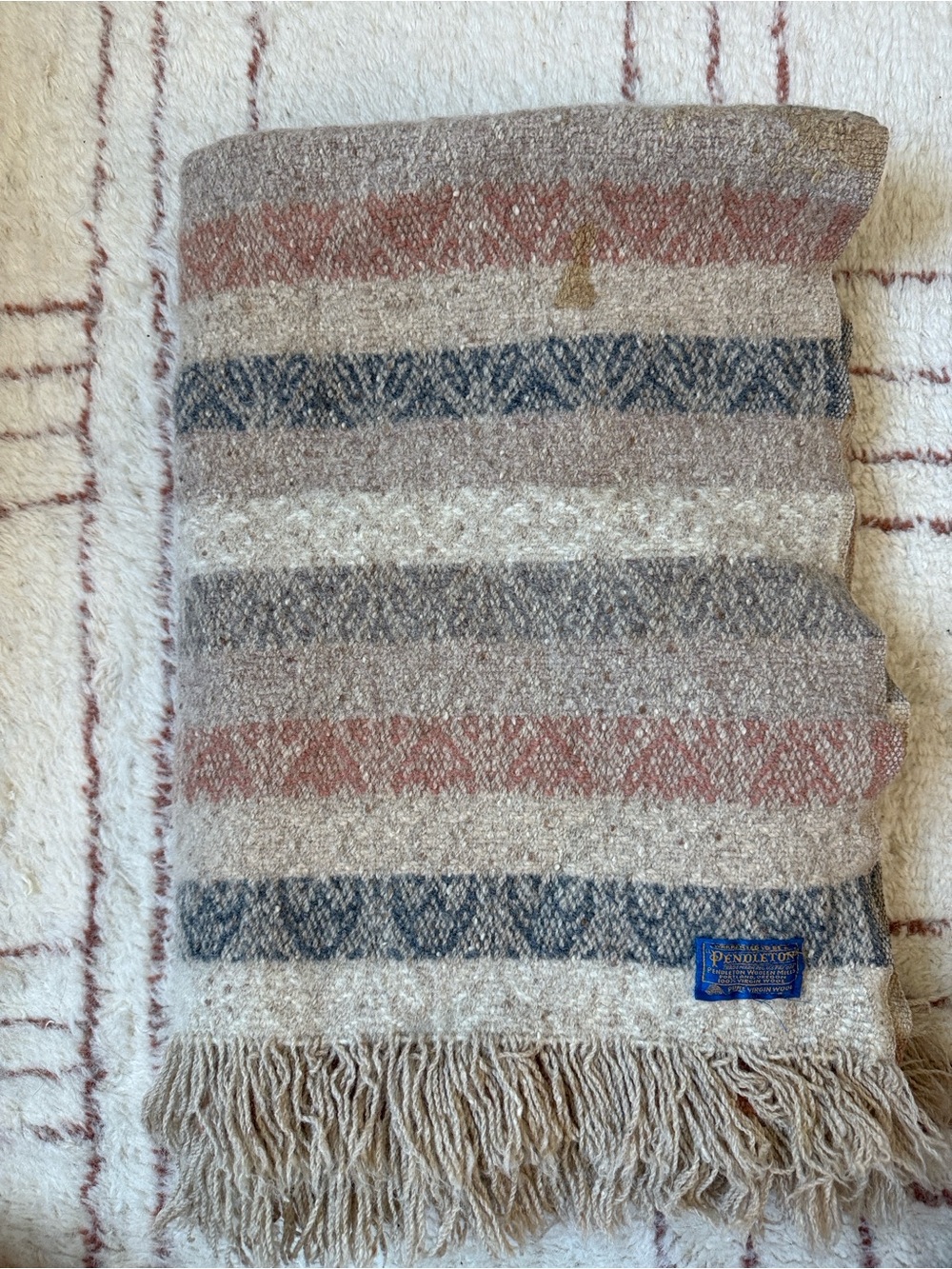 Pendleton Wool Throw in Cream, Blue, Brown, Red